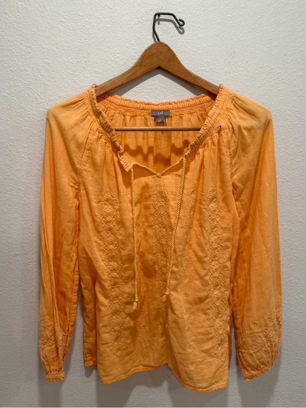 J. Jill Orange Embroidered Peasant Top
